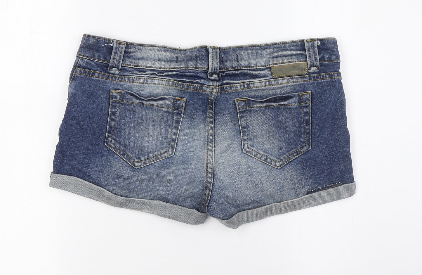 Topshop Womens Blue Cotton Basic Shorts Size 12 Regular Zip