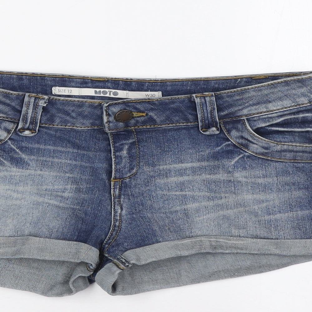 Topshop Womens Blue Cotton Basic Shorts Size 12 Regular Zip