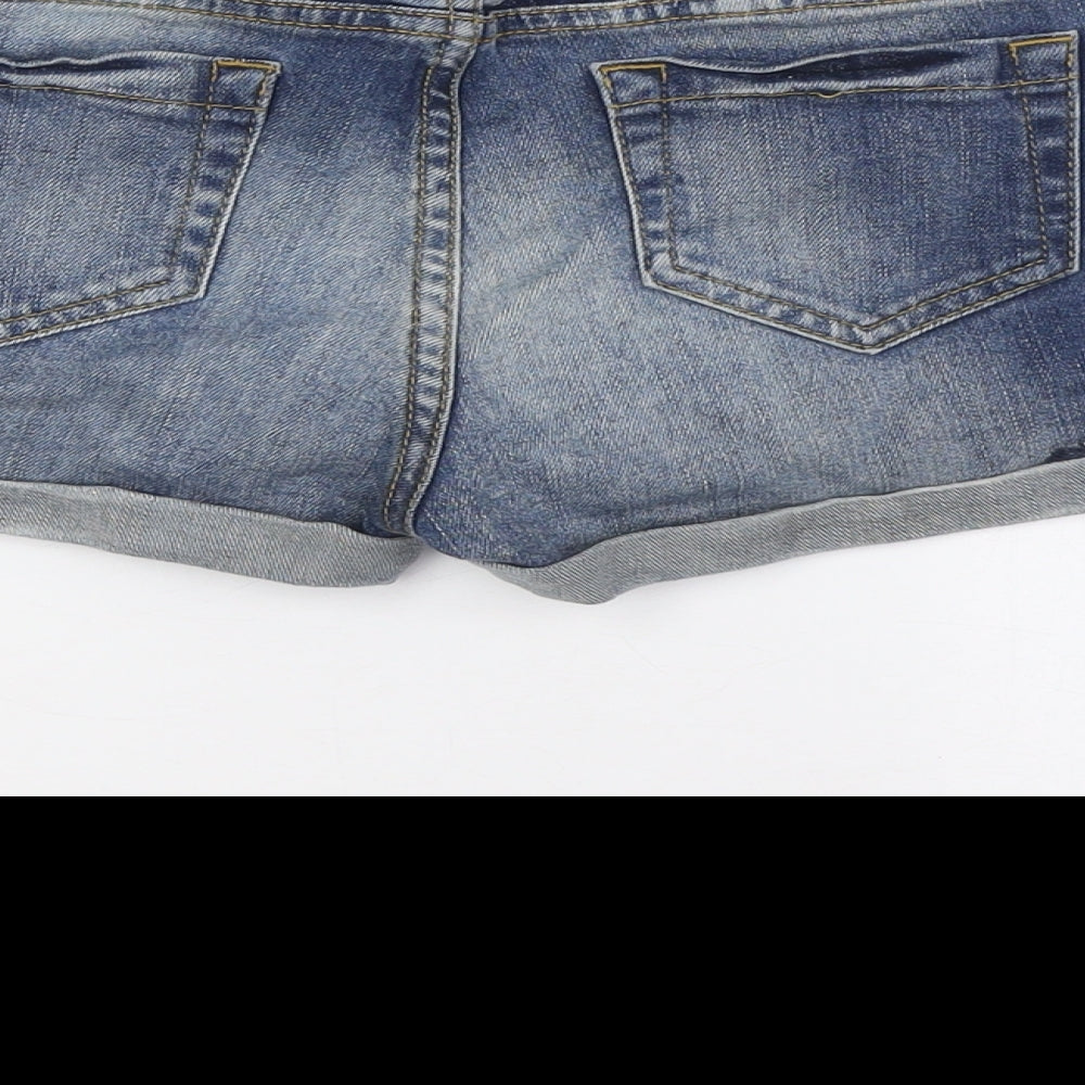 Topshop Womens Blue Cotton Basic Shorts Size 12 Regular Zip