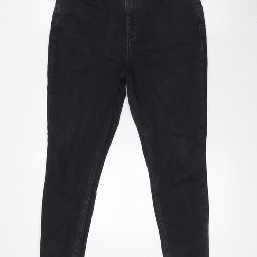 New Look Womens Black Cotton Skinny Jeans Size 14 L28 in Extra-Slim Zip