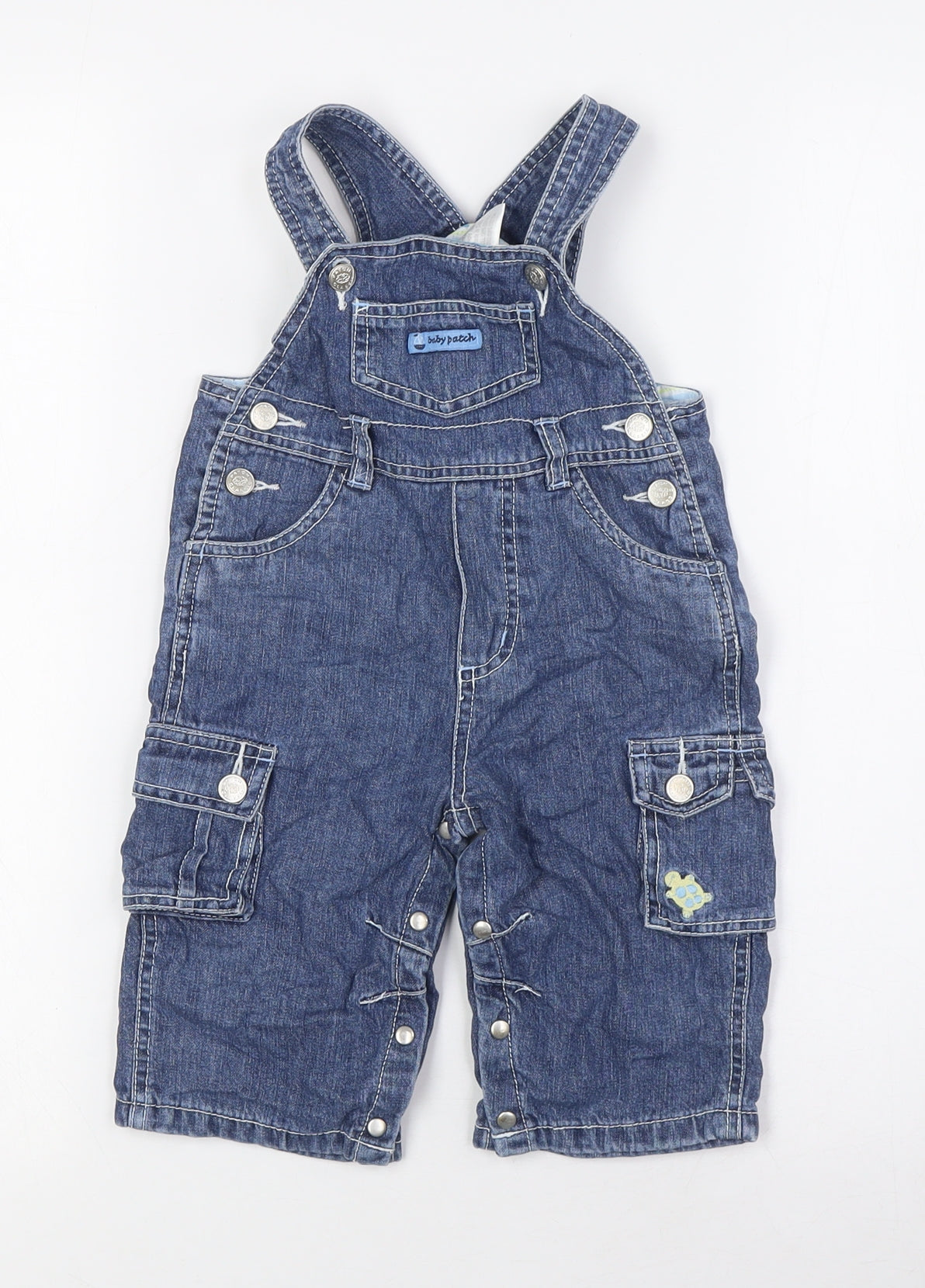 Pumpkin Patch Boys Blue 100% Cotton Dungaree One-Piece Size 6-9 Months - fish print