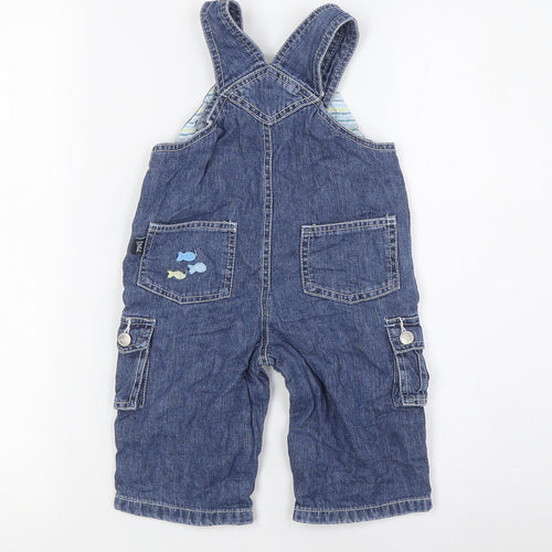 Pumpkin Patch Boys Blue 100% Cotton Dungaree One-Piece Size 6-9 Months - fish print