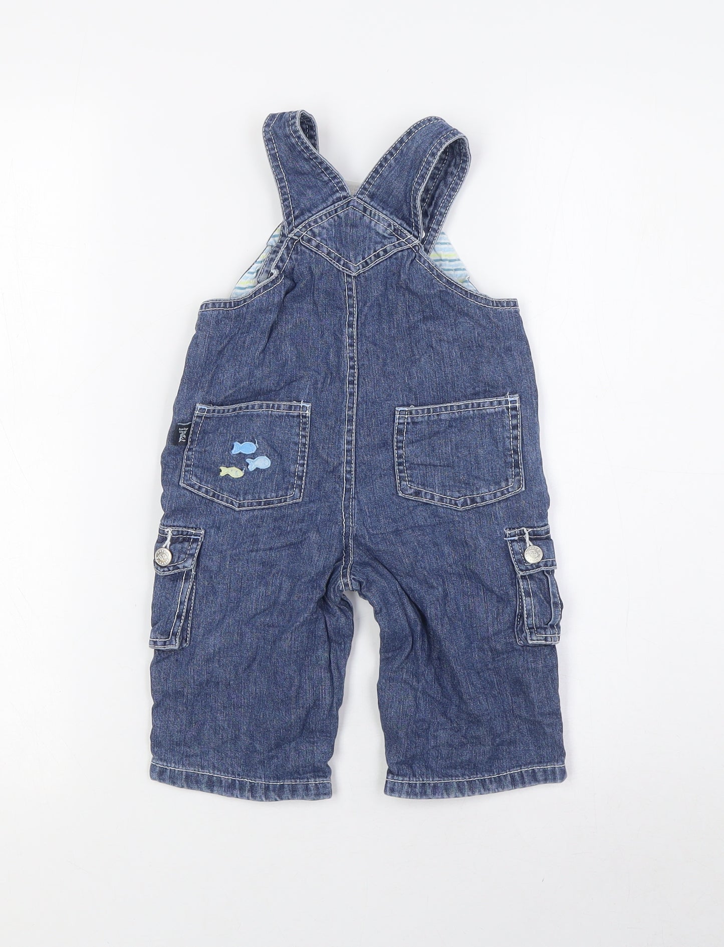 Pumpkin Patch Boys Blue 100% Cotton Dungaree One-Piece Size 6-9 Months - fish print