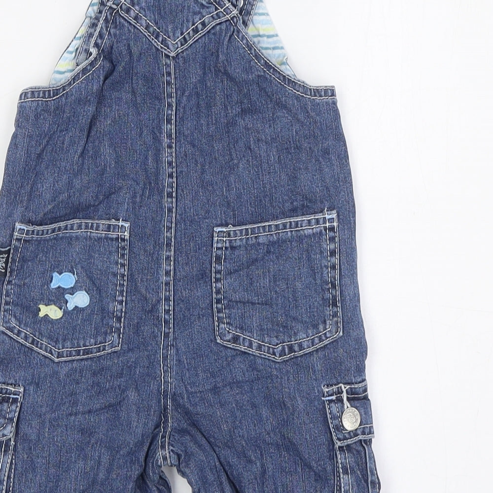 Pumpkin Patch Boys Blue 100% Cotton Dungaree One-Piece Size 6-9 Months - fish print