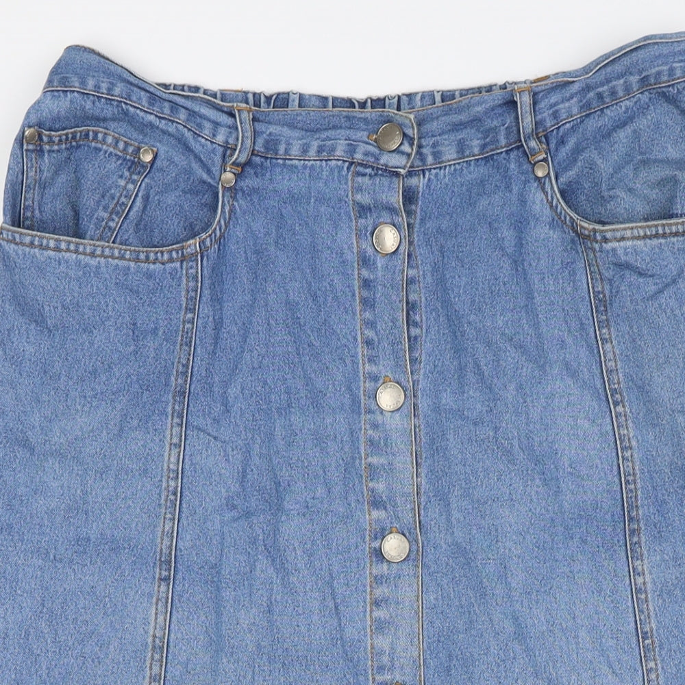 Berkertex Womens Blue Cotton A-Line Skirt Size 16 Button