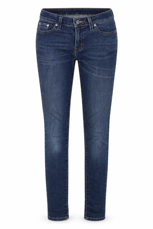Front view of Levi's women’s blue cotton skinny jeans, size UK 26, 30-inch leg regular zip