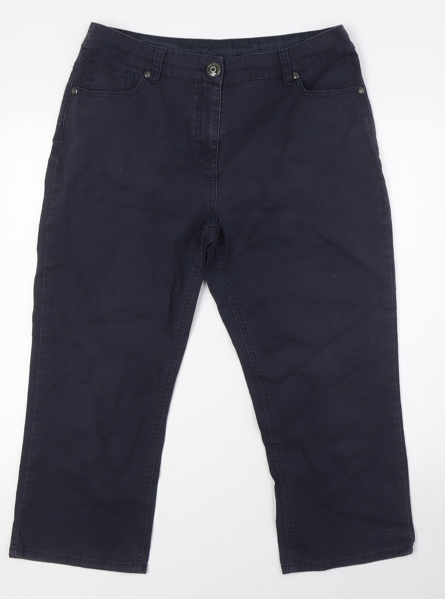 Per Una Womens Blue Cotton Cropped Jeans Size 14 L22 in Regular Zip