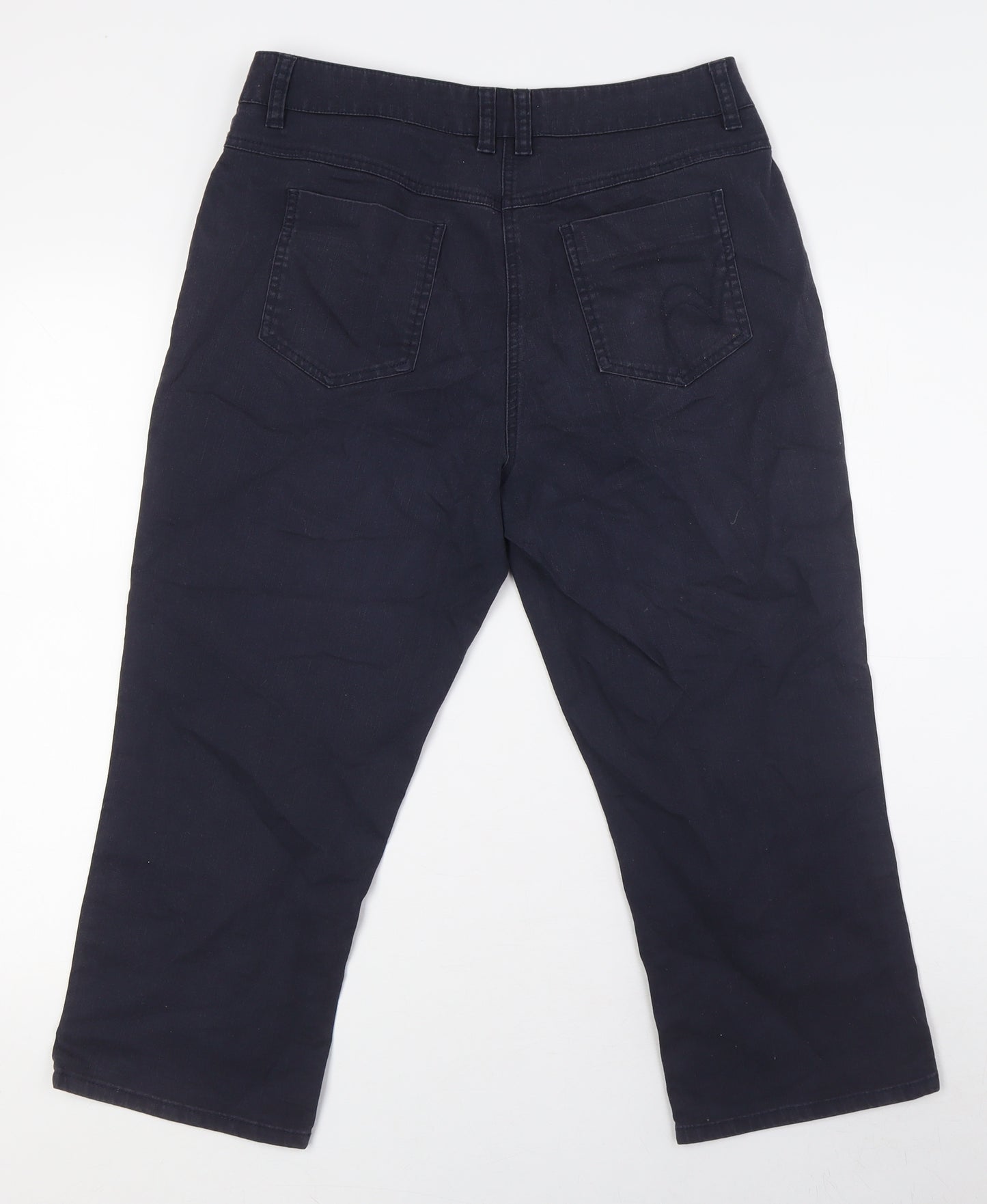 Per Una Womens Blue Cotton Cropped Jeans Size 14 L22 in Regular Zip