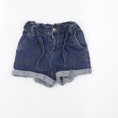 TU Girls Blue Cotton Bermuda Shorts Size 4 Years Regular Zip - Belted. Waist 18inc