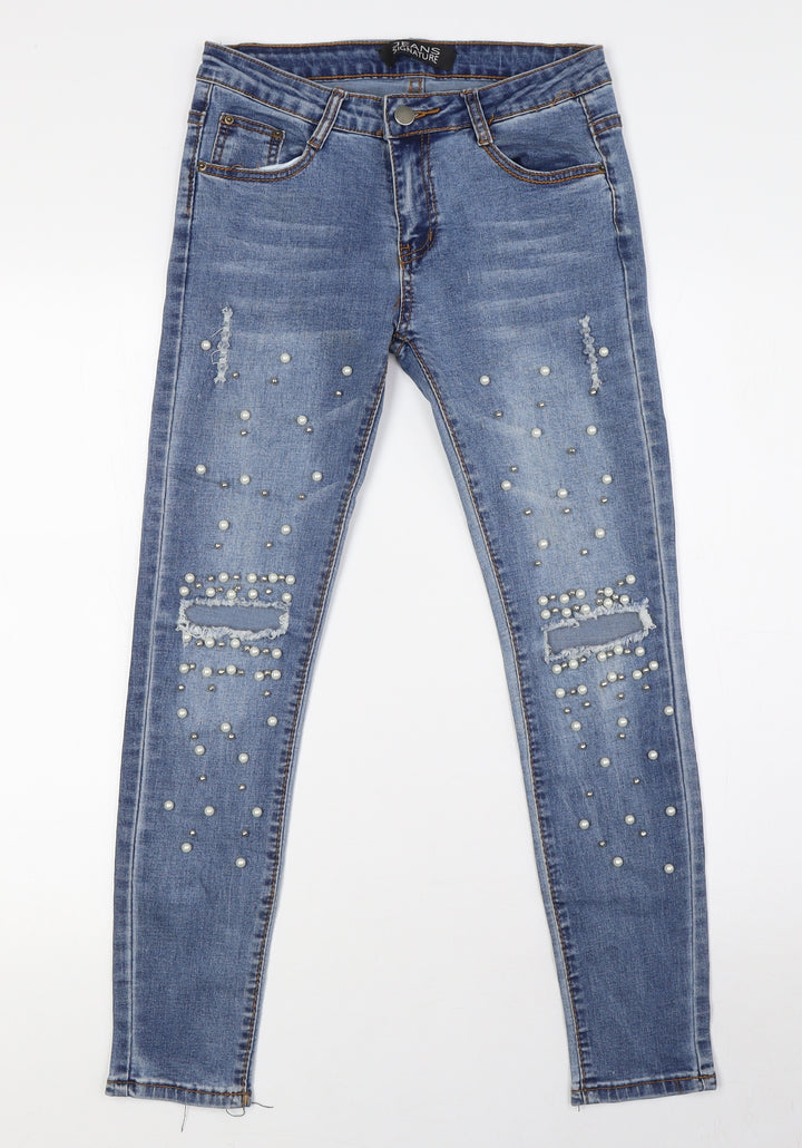 Jeans Signature Womens Blue Cotton Skinny Jeans Size 28 in L27 in Regular Zip - Pearls