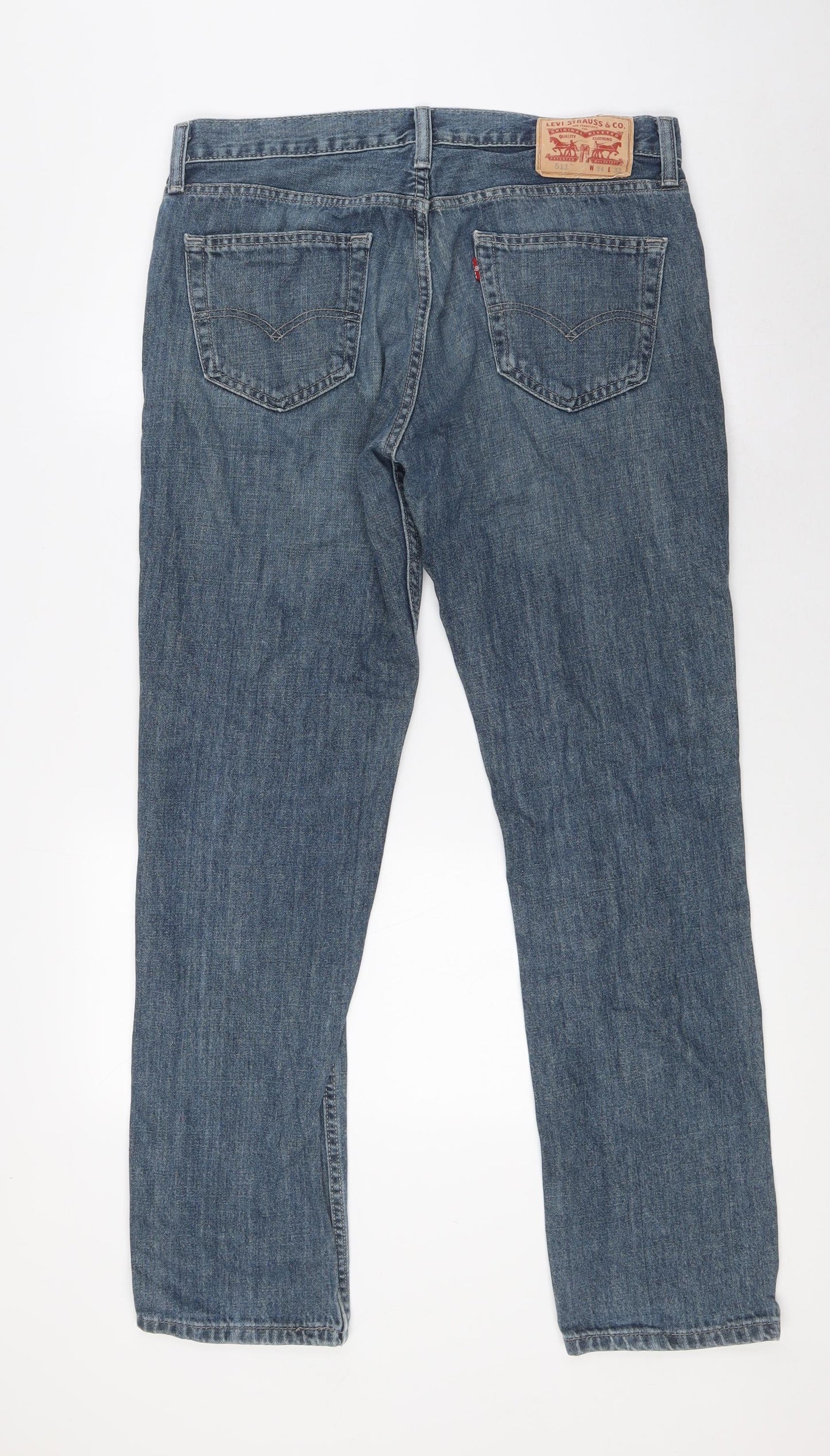 Levi's Mens Blue Cotton Straight Jeans Size 34 in L32 in Regular Zip