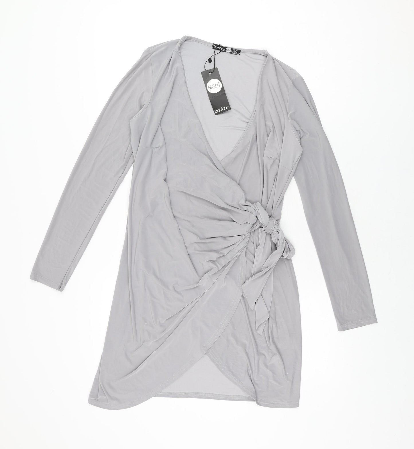 Boohoo Womens Grey Polyester Bodycon Size 12 V-Neck Pullover