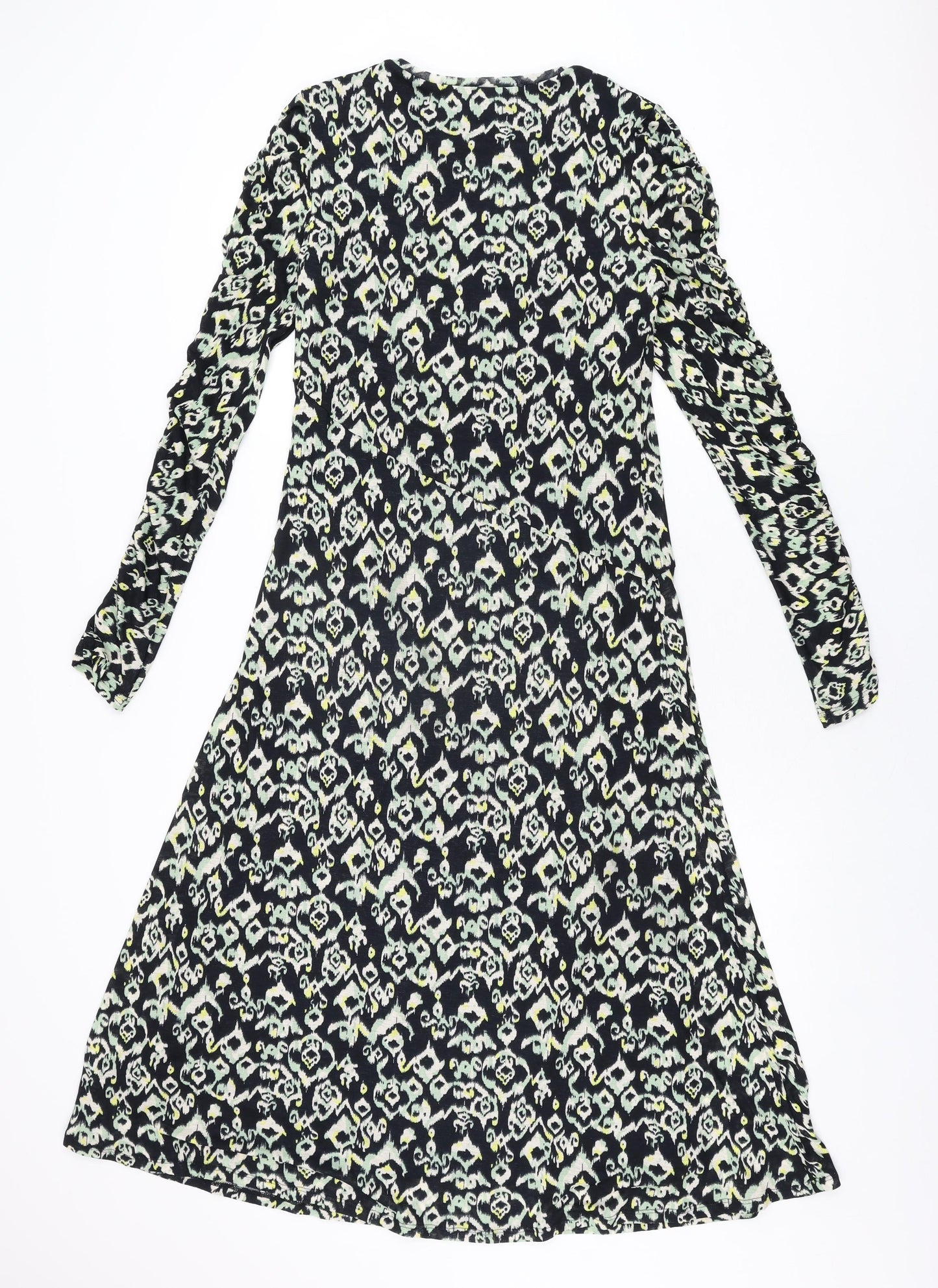 Marks and Spencer Womens Black Geometric Polyester A-Line Size 10 Round Neck Pullover