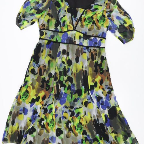 Per Una Womens Multicoloured Geometric Polyester A-Line Size 16 V-Neck Zip