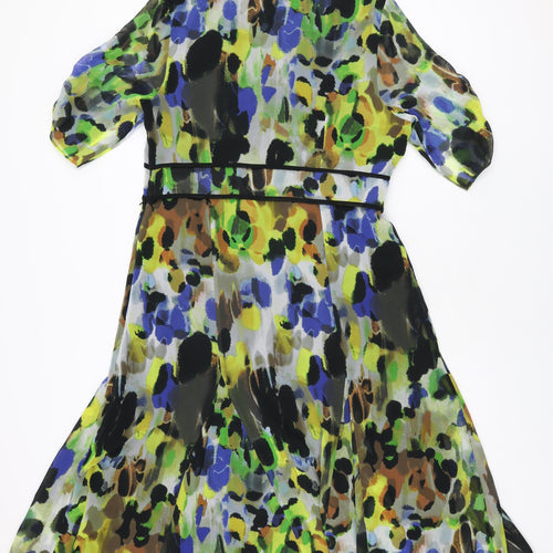 Per Una Womens Multicoloured Geometric Polyester A-Line Size 16 V-Neck Zip