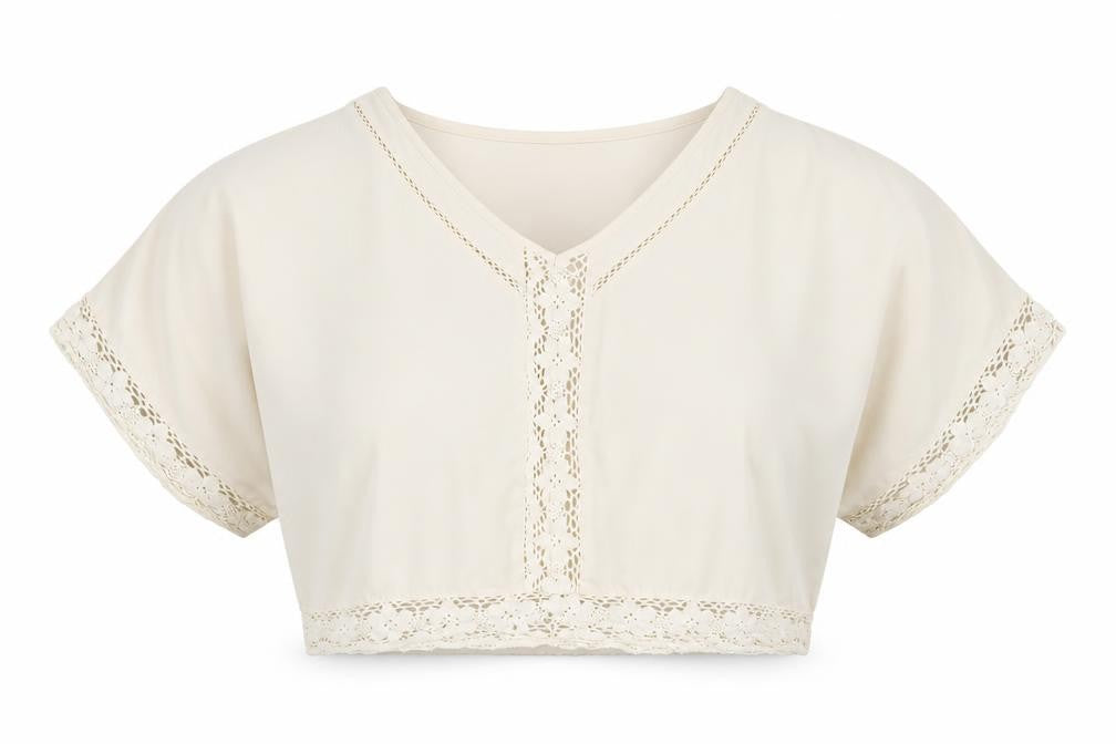 Front view of ASOS women’s white polyester cropped blouse, size UK 8, v-neck