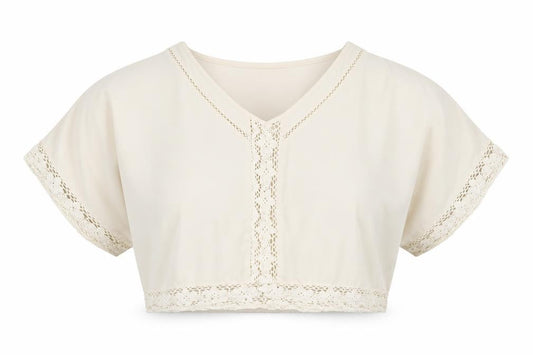 Front view of ASOS women’s white polyester cropped blouse, size UK 8, v-neck