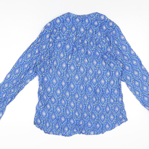Mantaray Womens Blue Geometric Viscose Basic T-Shirt Size 16 V-Neck
