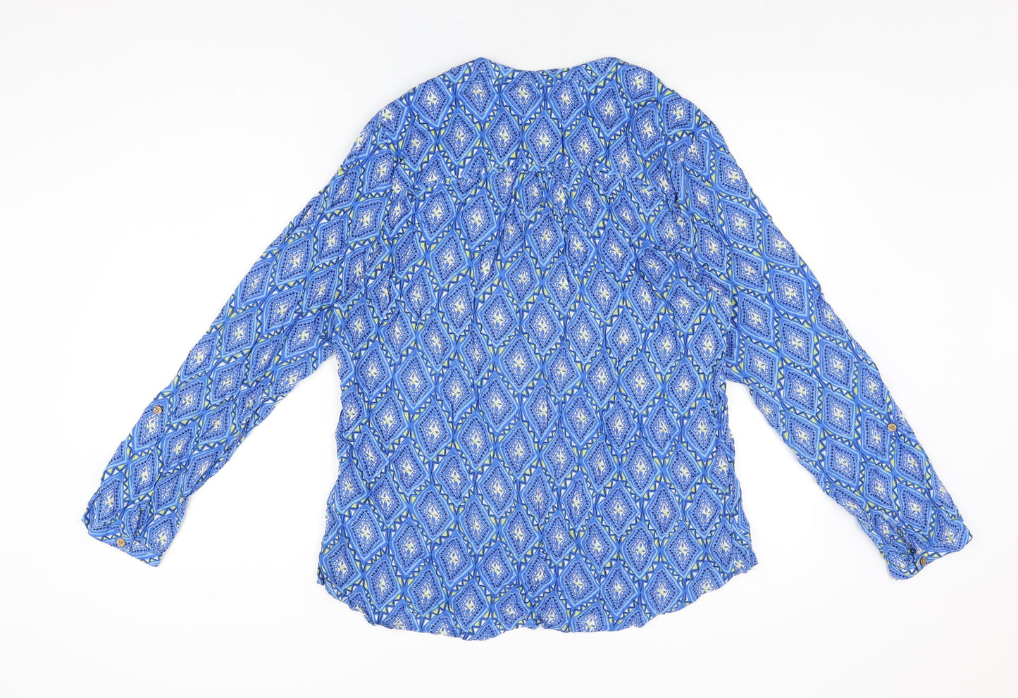 Mantaray Womens Blue Geometric Viscose Basic T-Shirt Size 16 V-Neck