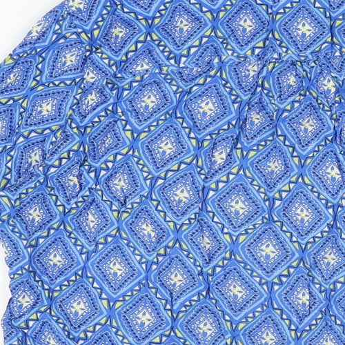 Mantaray Womens Blue Geometric Viscose Basic T-Shirt Size 16 V-Neck