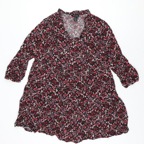New Look Womens Black Floral Viscose Shift Size 12 V-Neck Pullover