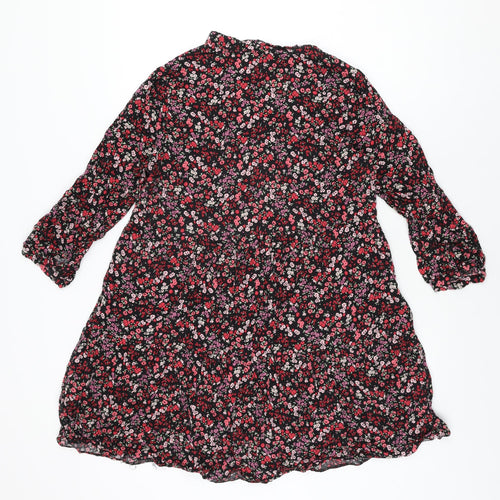 New Look Womens Black Floral Viscose Shift Size 12 V-Neck Pullover