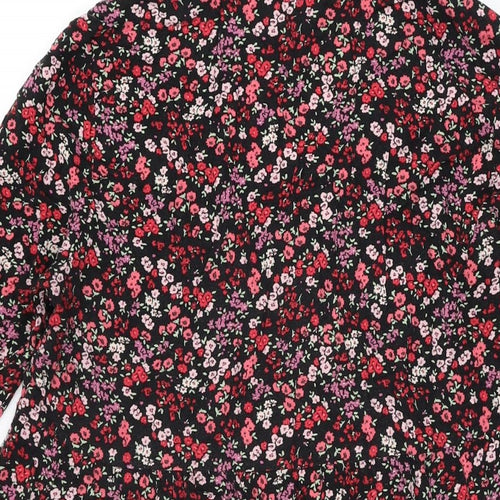 New Look Womens Black Floral Viscose Shift Size 12 V-Neck Pullover