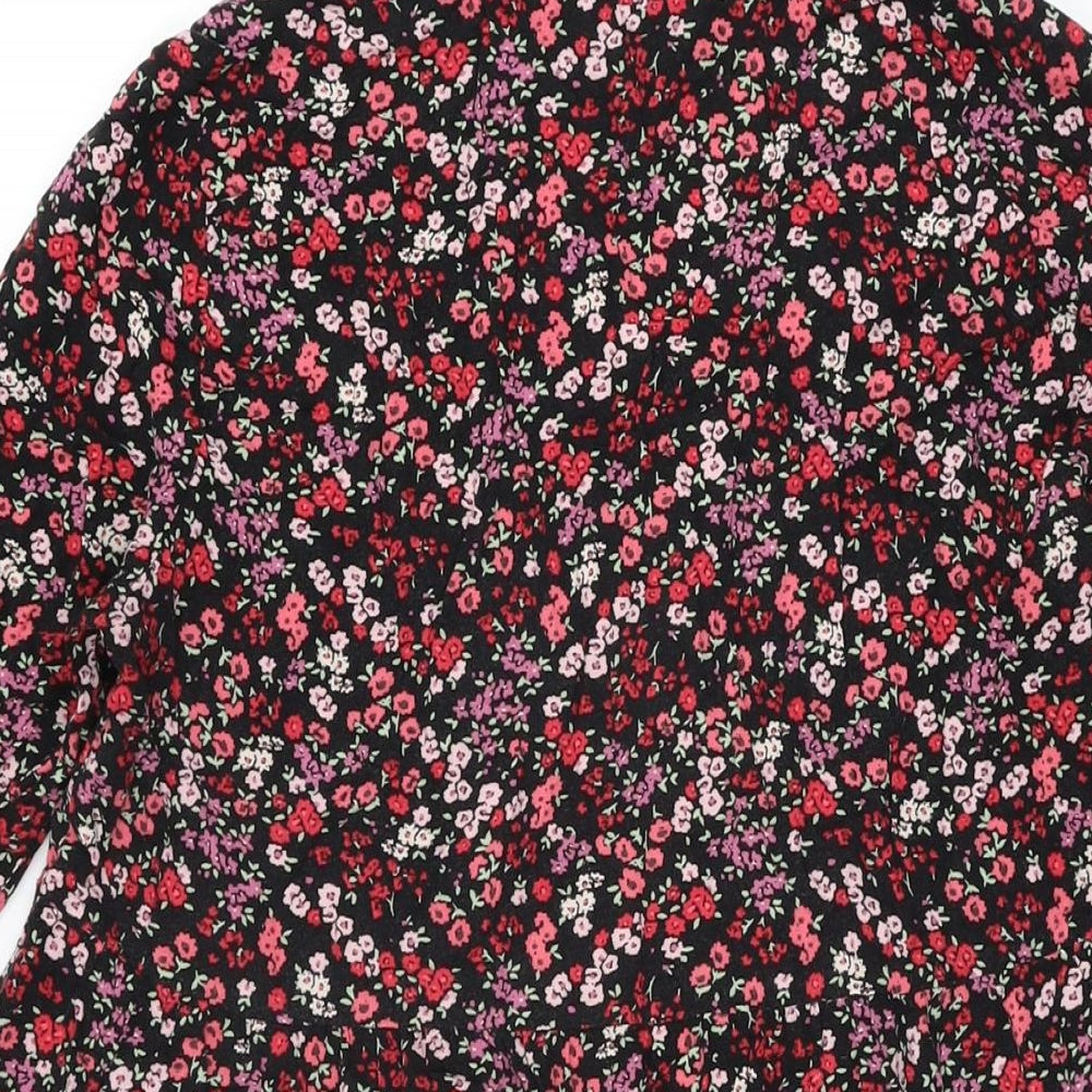 New Look Womens Black Floral Viscose Shift Size 12 V-Neck Pullover