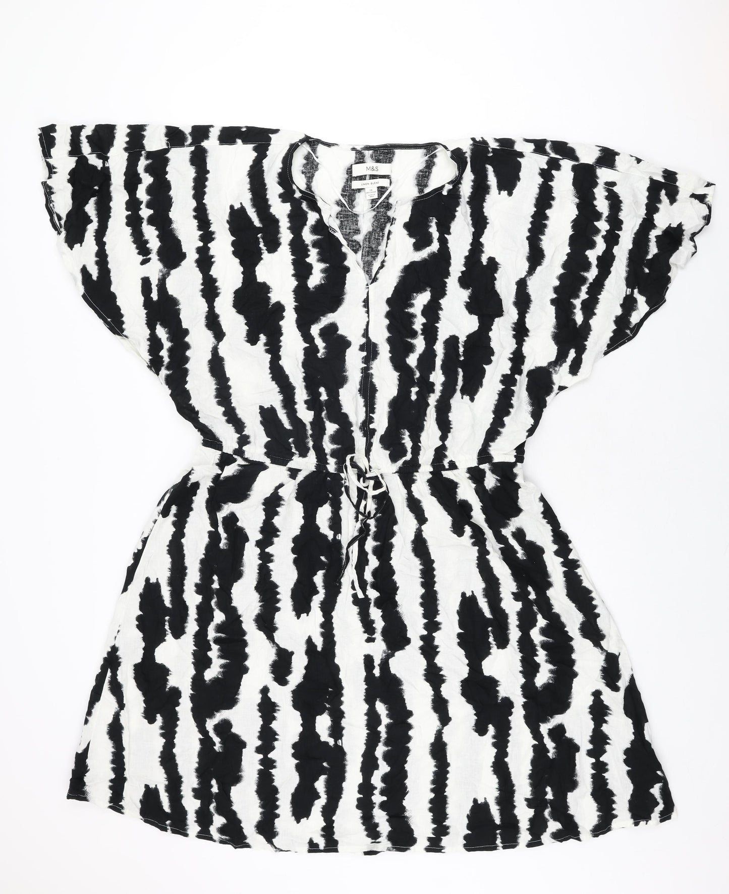 Marks and Spencer Womens White Geometric Viscose Shift Size 16 V-Neck Pullover