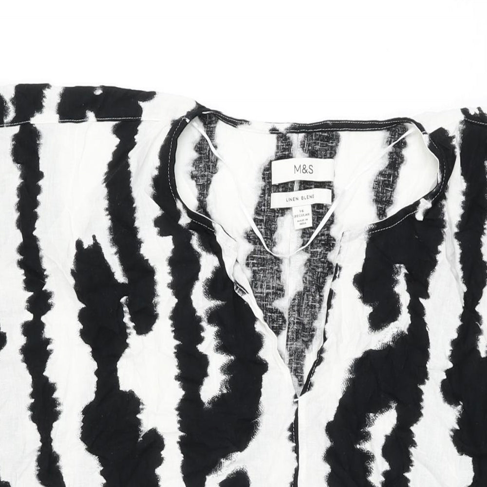 Marks and Spencer Womens White Geometric Viscose Shift Size 16 V-Neck Pullover