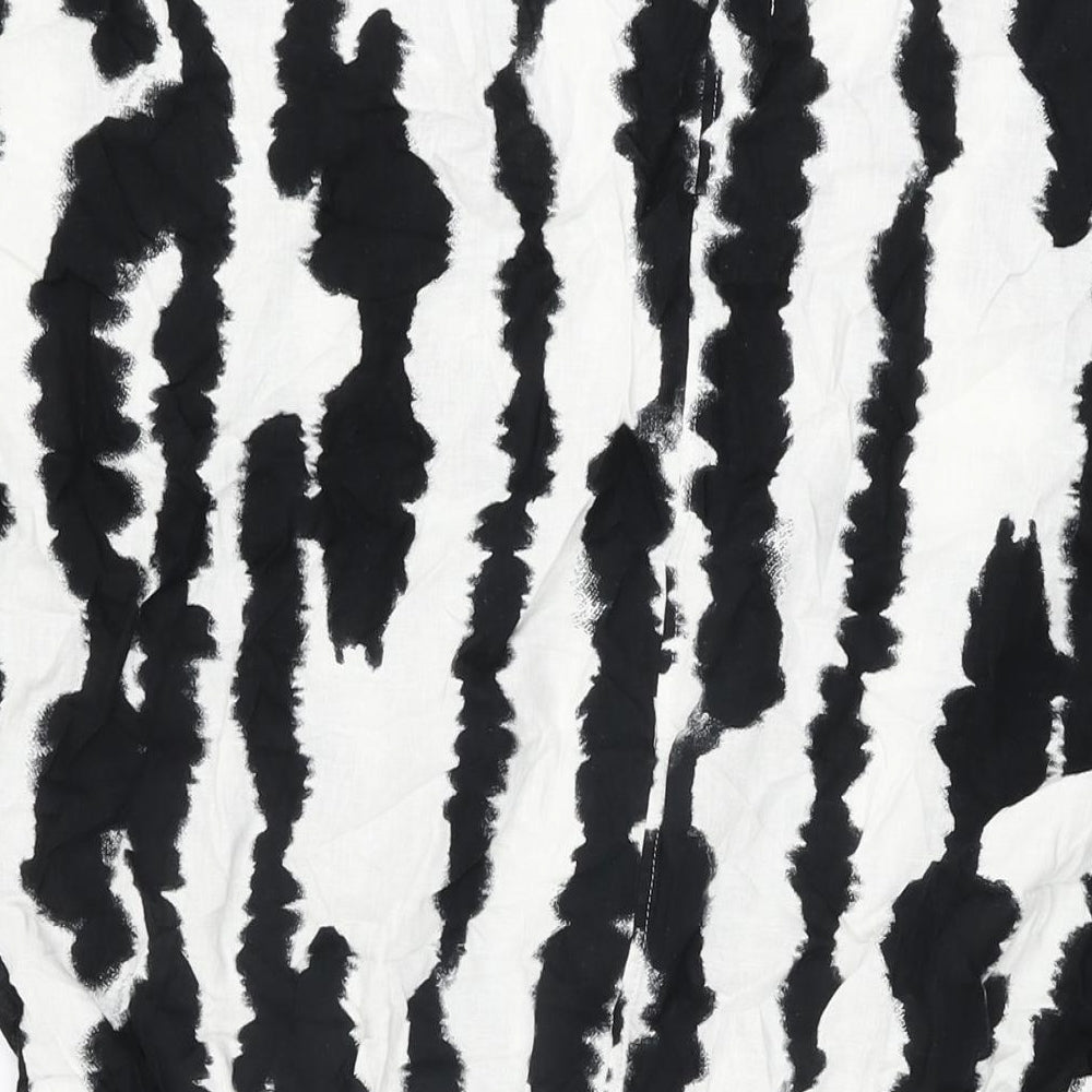 Marks and Spencer Womens White Geometric Viscose Shift Size 16 V-Neck Pullover