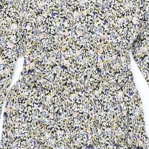 Marks and Spencer Womens Multicoloured Geometric Viscose A-Line Size 8 V-Neck Button