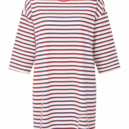 Monki Womens White Striped Cotton T-Shirt Dress Size S Round Neck Snap
