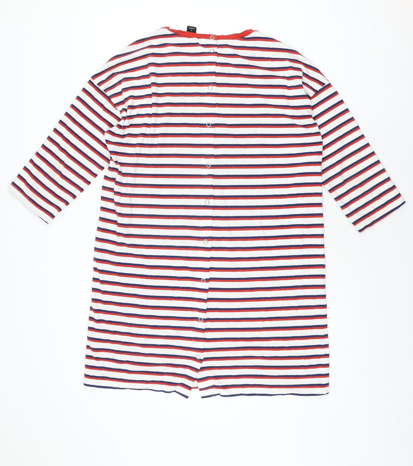 Monki Womens White Striped Cotton T-Shirt Dress Size S Round Neck Snap