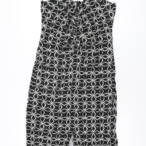 Marks and Spencer Womens Black Geometric Viscose A-Line Size 10 V-Neck Zip