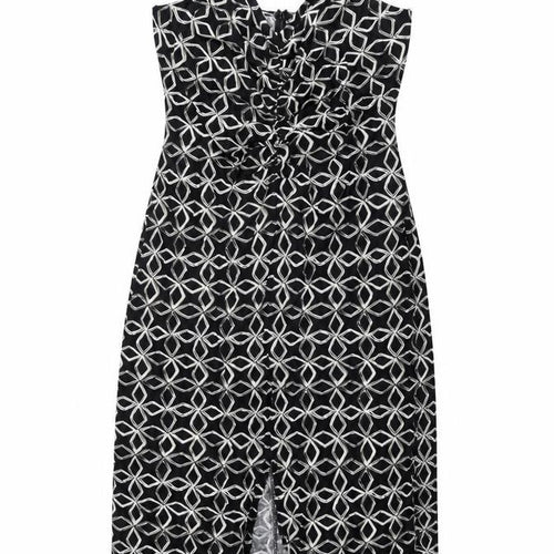 Marks and Spencer Womens Black Geometric Viscose A-Line Size 10 V-Neck Zip
