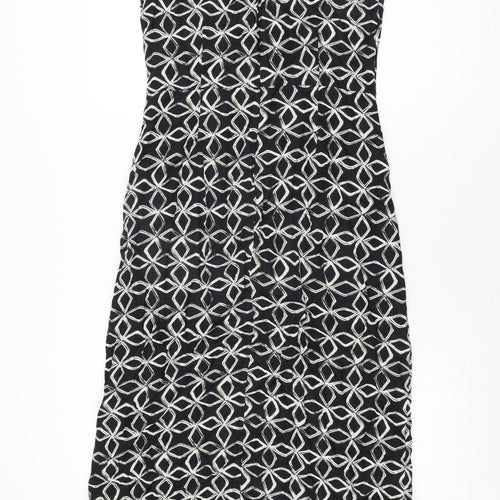 Marks and Spencer Womens Black Geometric Viscose A-Line Size 10 V-Neck Zip