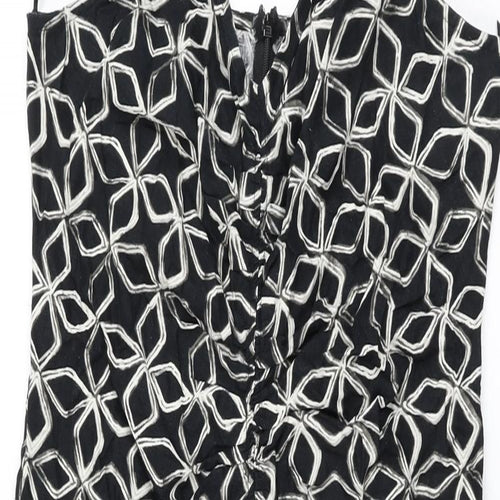 Marks and Spencer Womens Black Geometric Viscose A-Line Size 10 V-Neck Zip