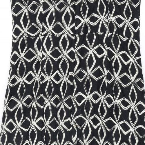 Marks and Spencer Womens Black Geometric Viscose A-Line Size 10 V-Neck Zip