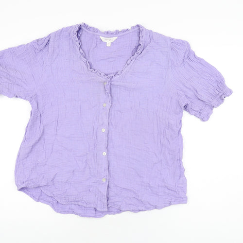 Per Una Womens Purple Cotton Basic Button-Up Size 14 V-Neck