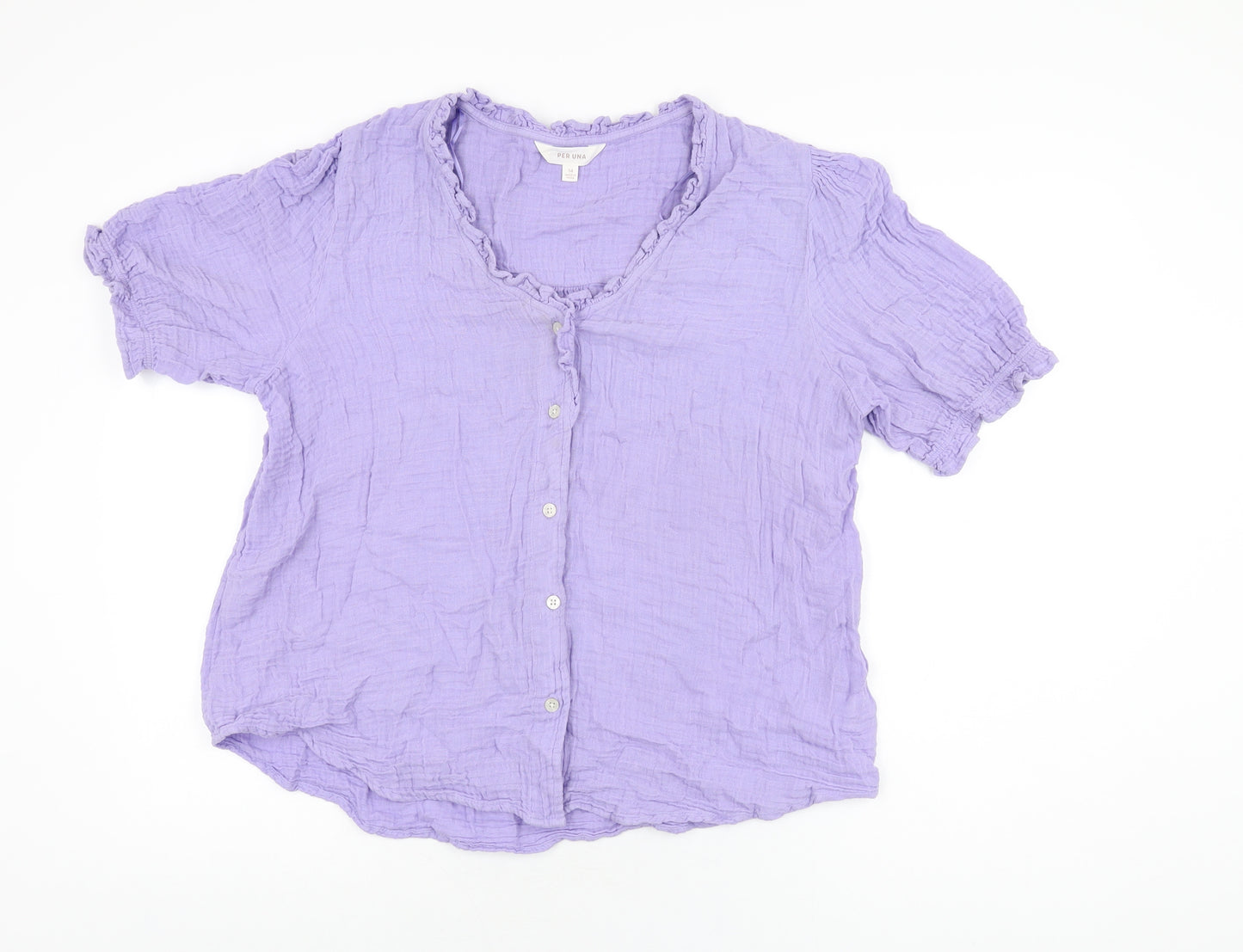 Per Una Womens Purple Cotton Basic Button-Up Size 14 V-Neck