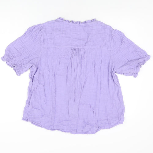 Per Una Womens Purple Cotton Basic Button-Up Size 14 V-Neck