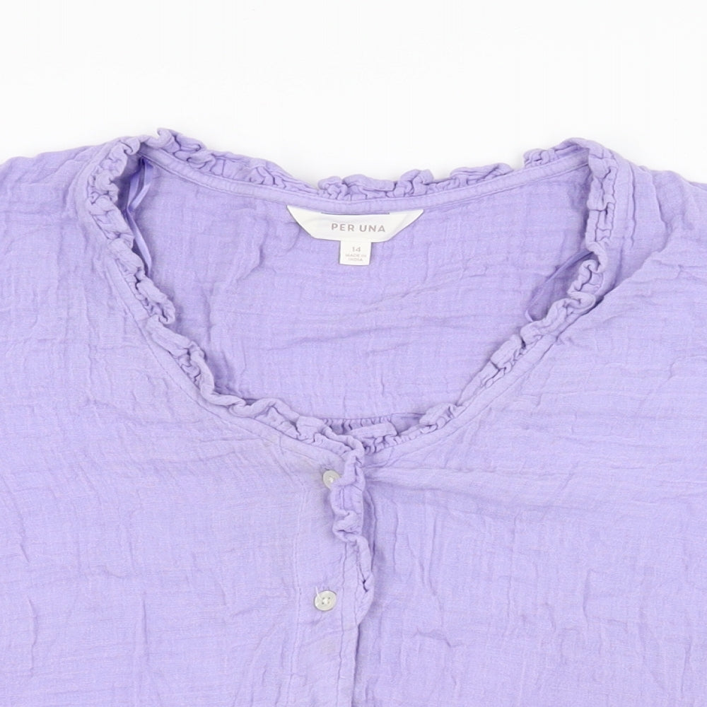 Per Una Womens Purple Cotton Basic Button-Up Size 14 V-Neck