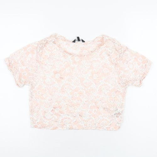 Candy Couture Girls Pink Floral Polyester Cropped T-Shirt Size 15 Years Round Neck Pullover