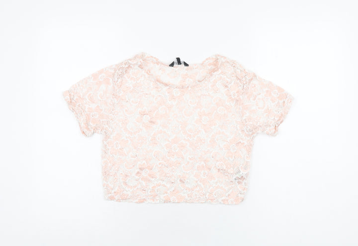 Candy Couture Girls Pink Floral Polyester Cropped T-Shirt Size 15 Years Round Neck Pullover