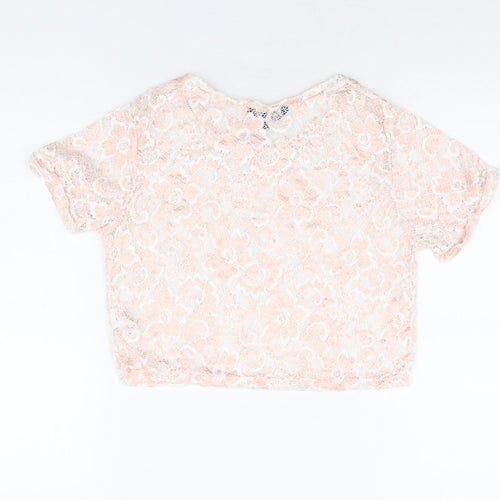 Candy Couture Girls Pink Floral Polyester Cropped T-Shirt Size 15 Years Round Neck Pullover