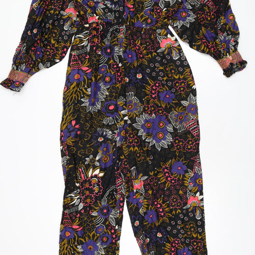 NEXT Womens Black Floral Viscose Jumpsuit One-Piece Size 10 L29 in Zip