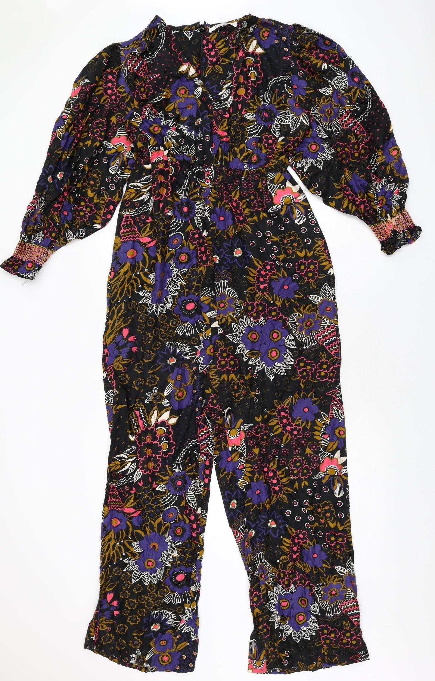 NEXT Womens Black Floral Viscose Jumpsuit One-Piece Size 10 L29 in Zip