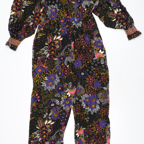 NEXT Womens Black Floral Viscose Jumpsuit One-Piece Size 10 L29 in Zip