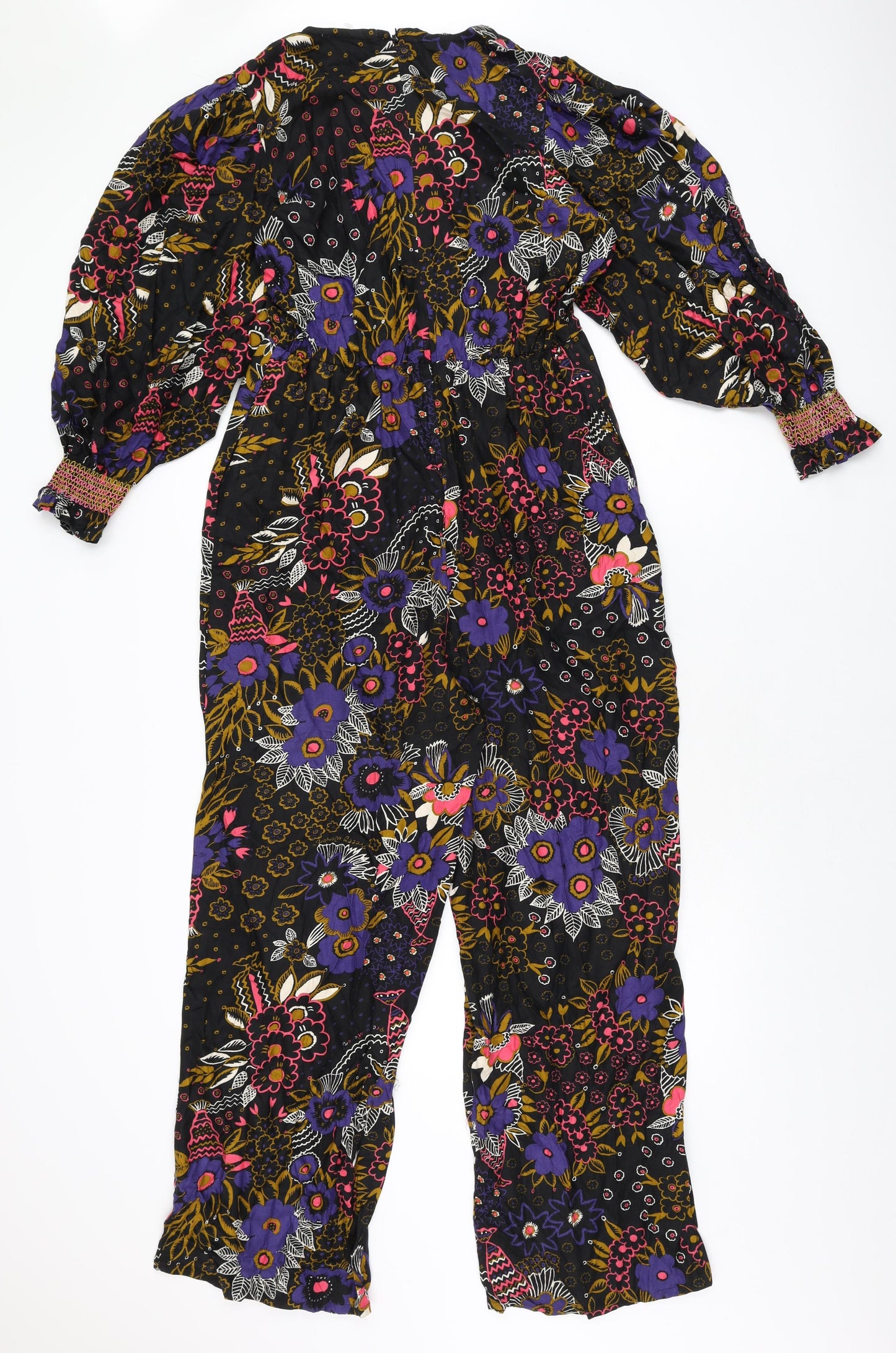 NEXT Womens Black Floral Viscose Jumpsuit One-Piece Size 10 L29 in Zip